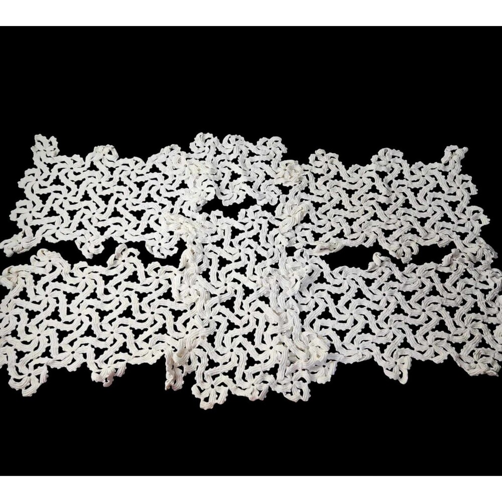 Set of 6 Vtg Hand Crocheted Ribbon Lace Doilies Table Linens Cream Cottage Core